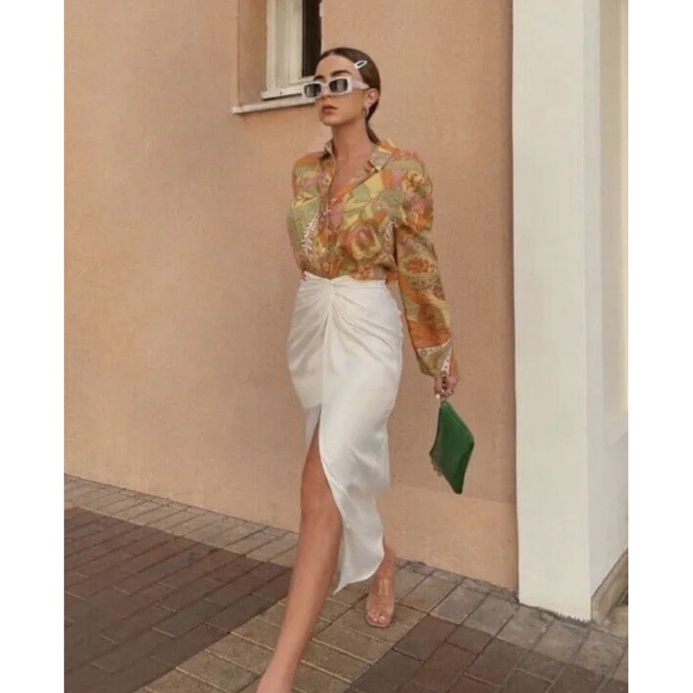 Zara Satin effect Skirt with knot bloggers favorite size M
